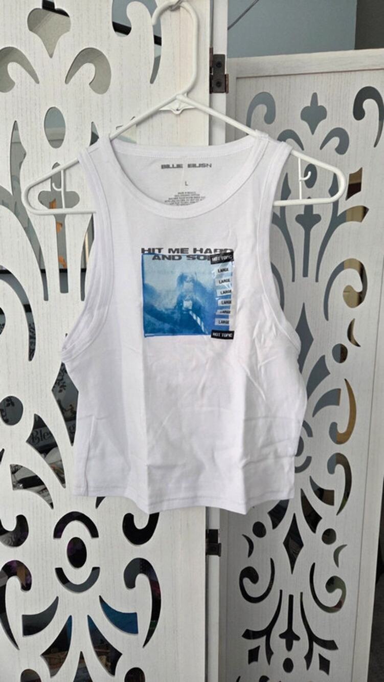 Billie Eilish Hit Me Hard and Soft White Crop Tank Top Jr Large Hot Topic NWOT
